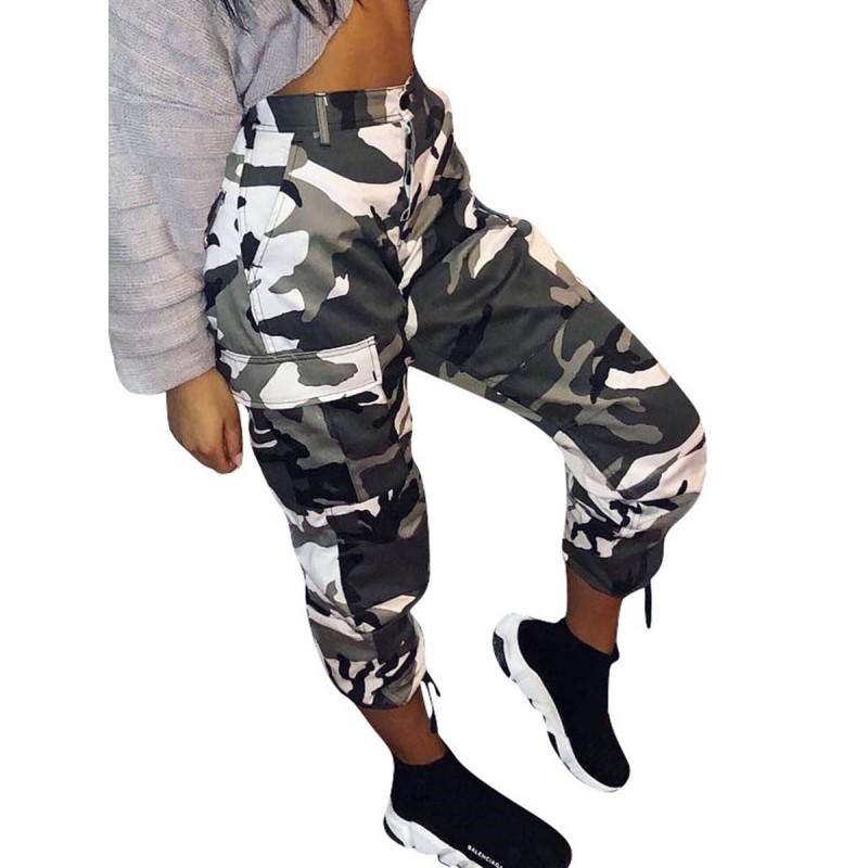 Camouflage Worn Patchwork Women's Casual Pants