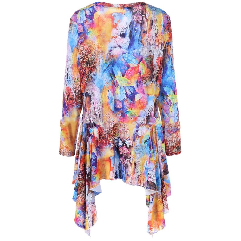 Women's Oversize Flower Printed Irregular T-shirt