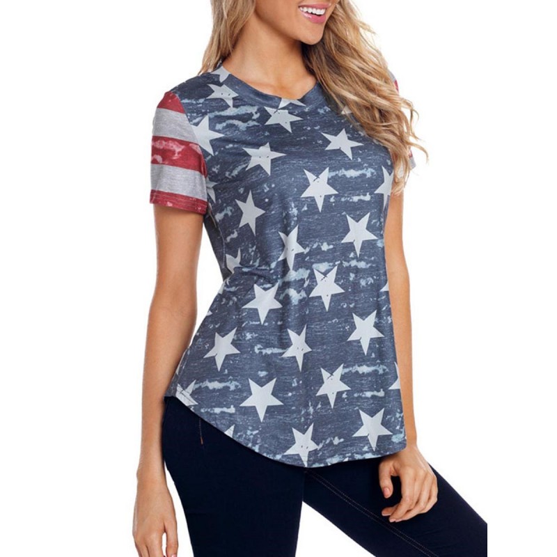 Star Stripe Splicing  Women's T-shirt