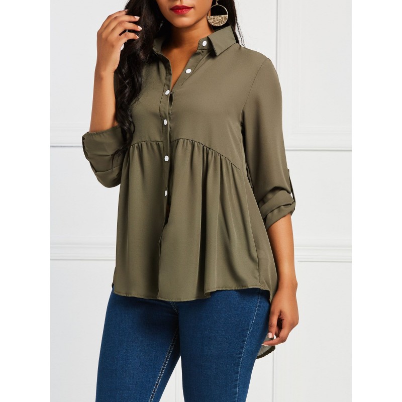 Army Green Long Sleeve Women's blouses