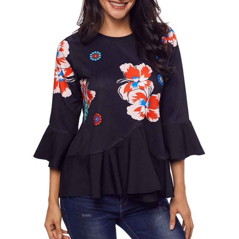 Pullover Floral Bell Sleeve Blouse