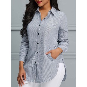 Stripe Lapel Single-Breasted Blouse