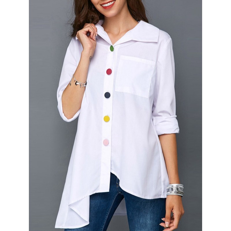 Solid Color Single Breasted Lapel Collar Blouse