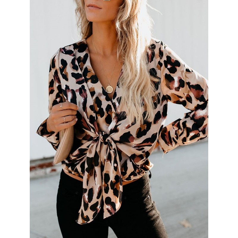 V-Neck Regular Print Long Sleeve Standard Blouse